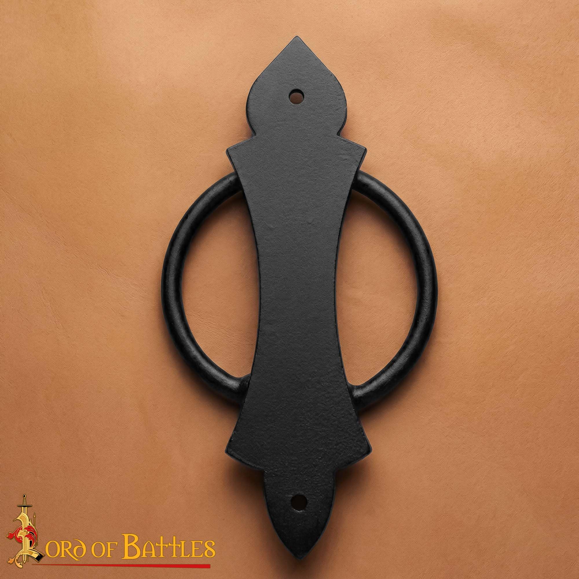 Lord of Battles Handgeschmiedeter Türklopfer aus Eisen, stabiler Ring-Türklopfer, perfekt für Vintage-Holz-Scheunentüren, Tore, Zaun, Schloss und Bauernhaus, mattschwarz, pulverbeschichtet