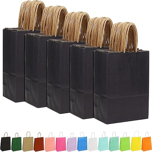 AMAZING TIME Paquete de 150 bolsas de papel de regalo con asas a granel, bolsas de papel kraft de 5.25 x 3.25 x 8.25 pulgadas, tamaño pequeño para disponible en Yaxa Peru