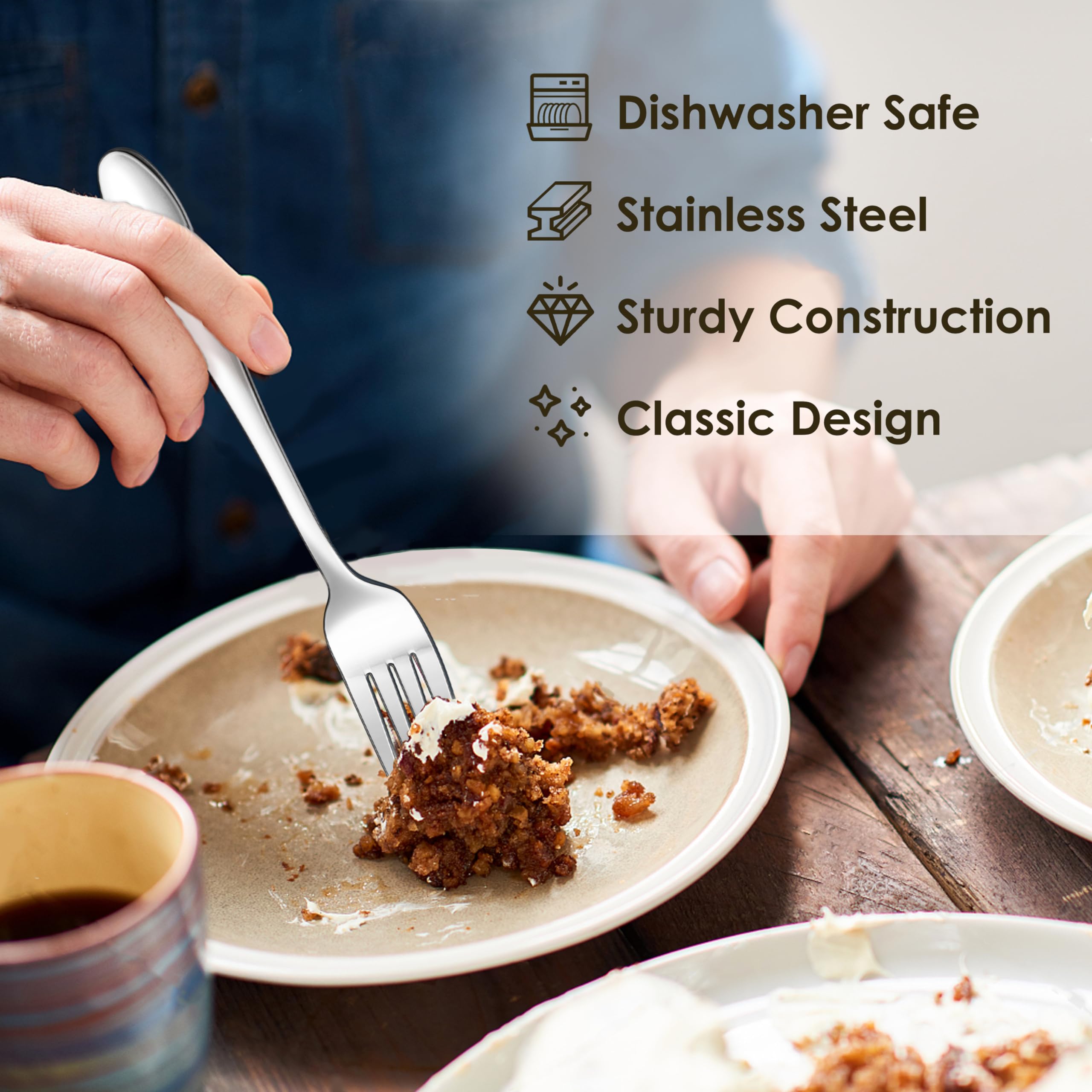 Herogo Fork Set of 6, Stainless Steel Dinner Fork Set, Table Fork with Polished Curved Handle, Ideal for Home Hotel - Image 2