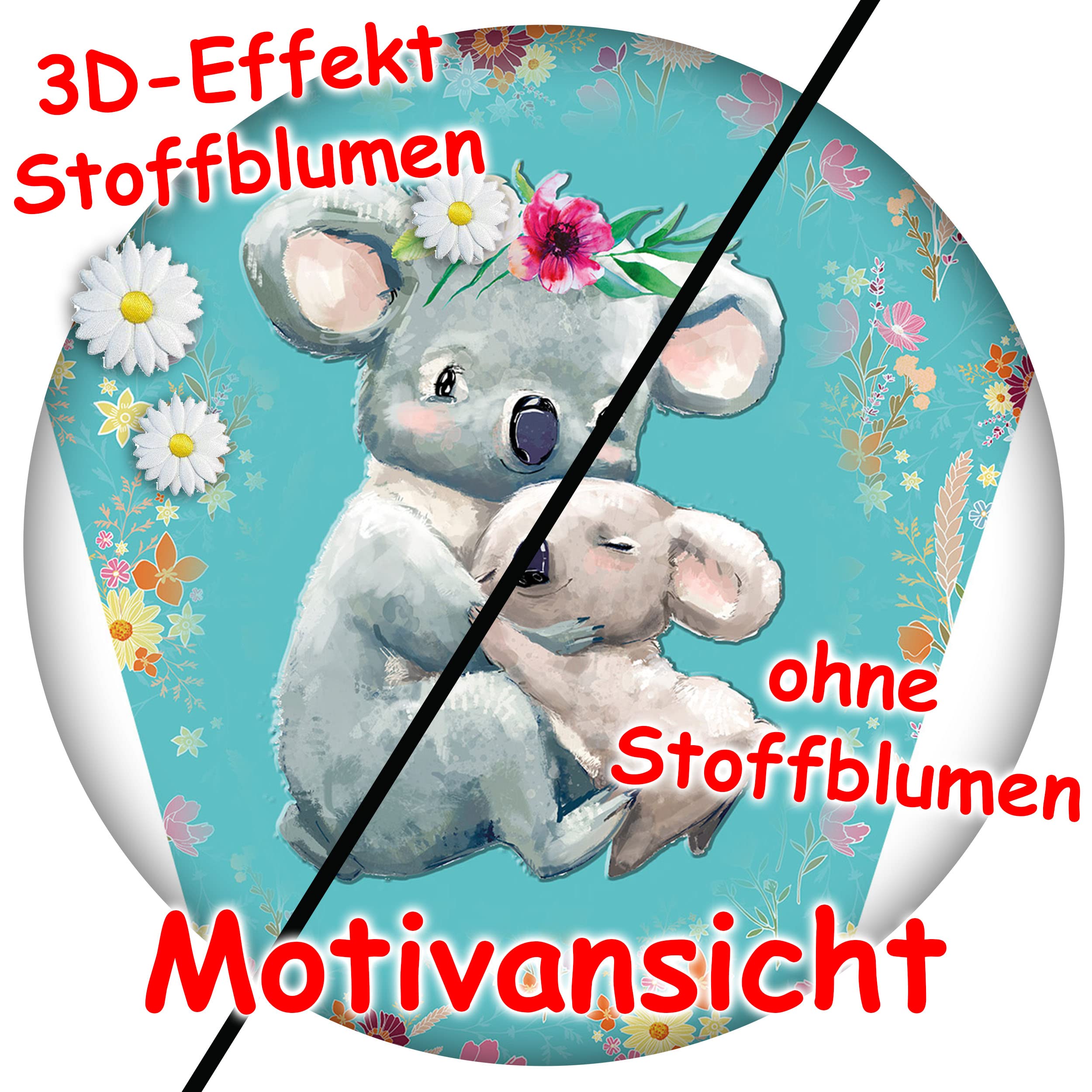 alles-meine.de GmbH Schultüte - mit 3D Stoff - Blüten & Glitzer ! - süße Koala Familie - 35-85 cm - Größe wählbar - inkl. komplette Füllung + Name + Bänder Schleife + Kunststof..