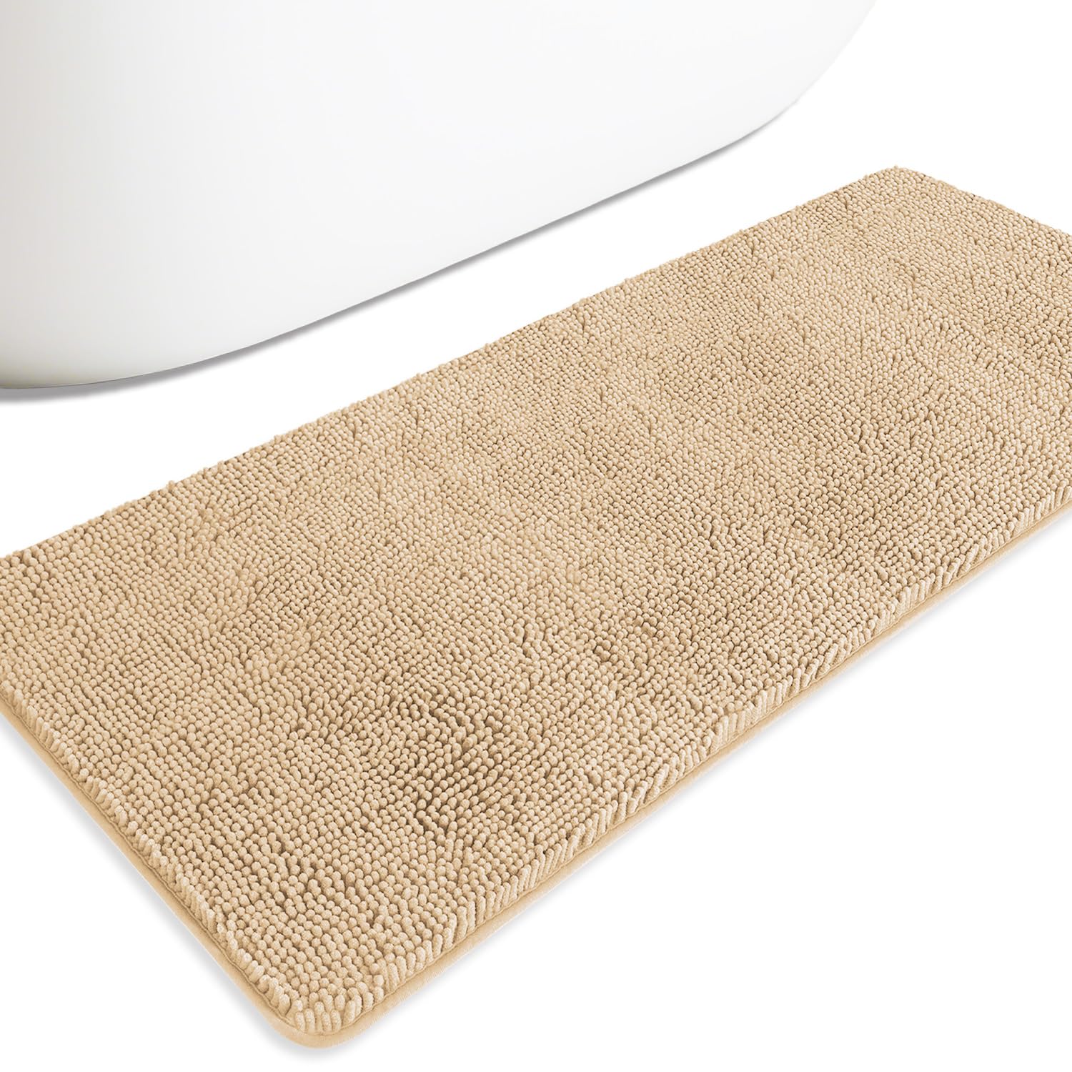 PureSwan Bathroom Runner Rug 24 x 60 Inch – Extra Large Long Bath Mat | Absorbent and Washable Thick Chenille Bath Rug Non-Slip Runner Rug for Bathroom, Shower, Sink(Ivory Cream)