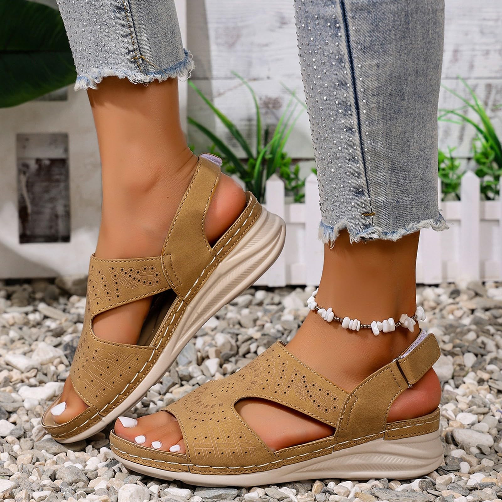 Sandali ortopedici da donna, con supporto per arco plantare, con zeppa e plantare in memory foam, suola spessa, fondo spesso, sandali estivi per presa e supporto per tutti i giorni all'aperto