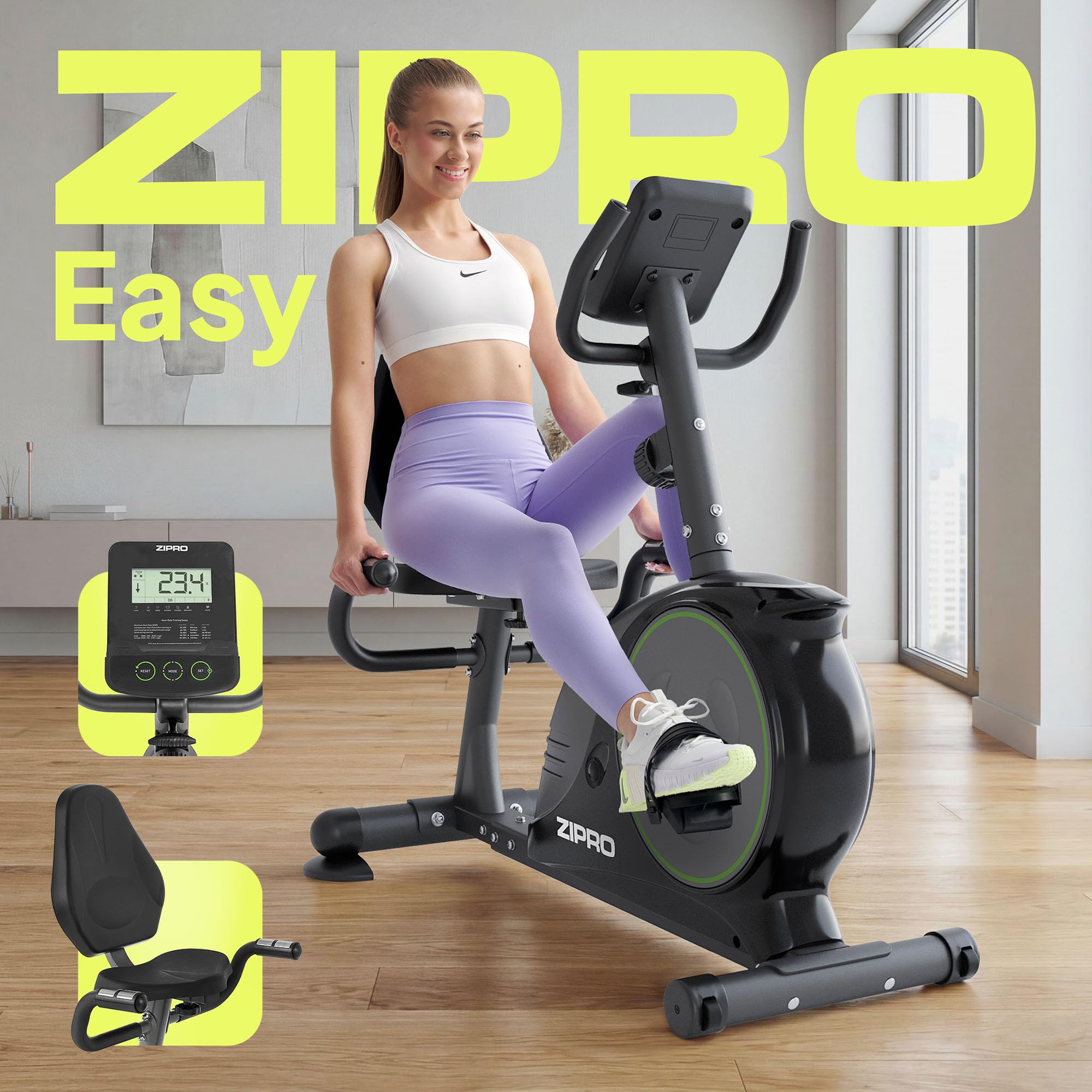 Zipro Heimtrainer Fahrrad Easy, Ergometer Fitnessbikes, Magnetisches Fahrradtrainer, Ergometer Fahrrad bis 150kg, Indoor Bike, Trainingsfahrrad für zuhause, Fahrradergometer Batteriebetrieben