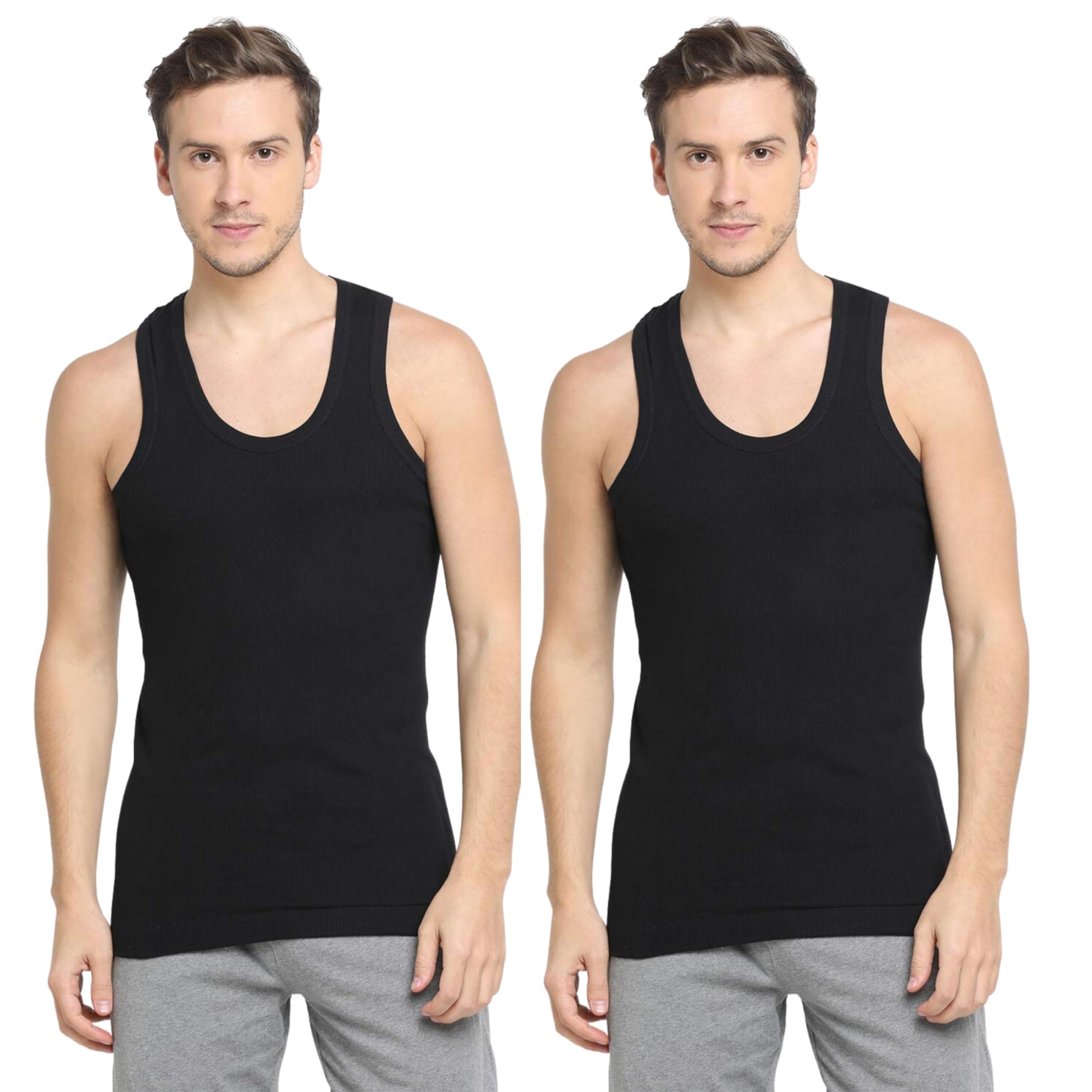 renox Men's Cotton Sleeveless Rib Vest | Colour - Black | Size - P - Pack of 2-picture-51