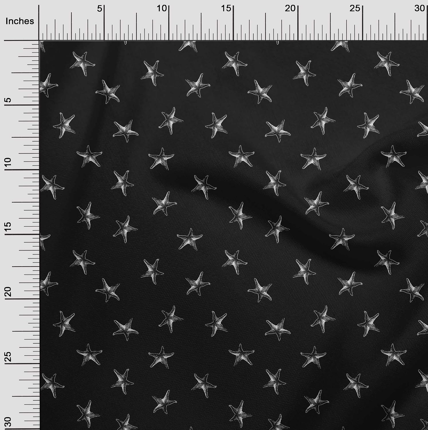 oneOone Cotton Flex Black Fabric Starfish Craft Projects Decor Fabric Printed By The Yard 40 Inch Wide