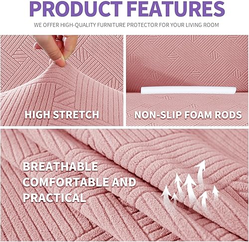 Miniatura 10 de ZNSAYOTX Funda súper elástica para silla (31-46 pulgadas), fundas de sofá a rayas para sala de estar, aptas para perros y mascotas, antideslizante,
