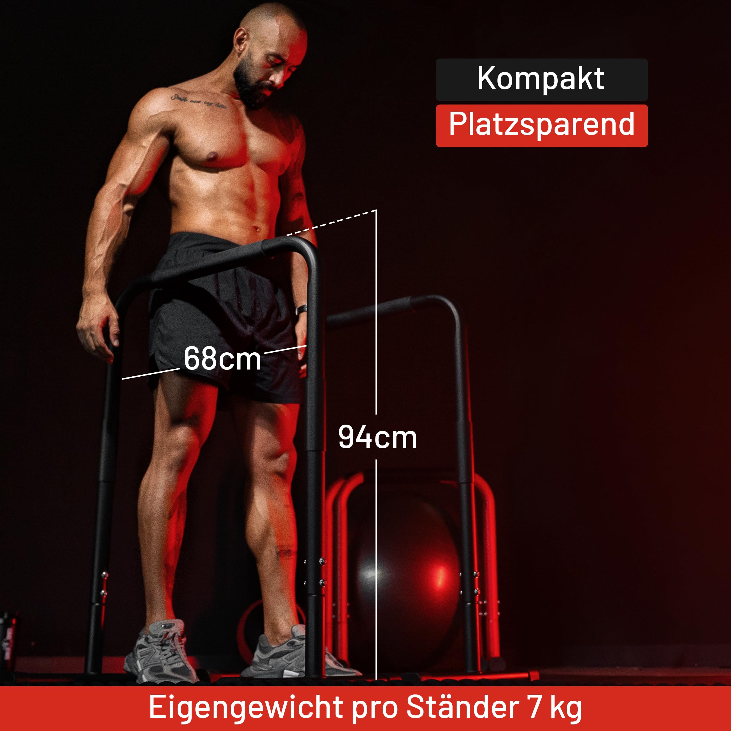 GORILLA SPORTS® Dip Barren - 2er Set, 68 x 45 x 94 cm, bis 200 kg, rutschfest, Stahl, Farbwahl - Fitness Parallettes, Dip Station, Push Up Bars, Dip Stand, Calisthenics