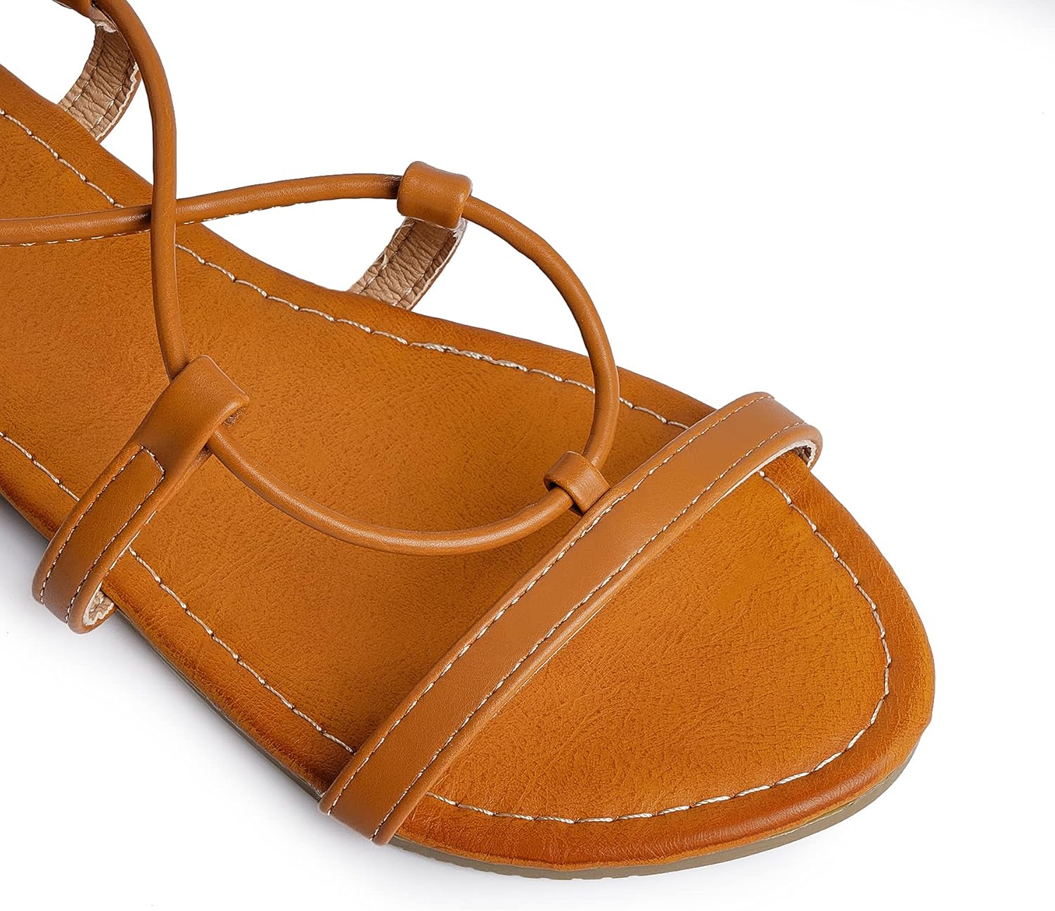 Trary Women's Lace Up Wrap Ankle Strap Flat Sandals