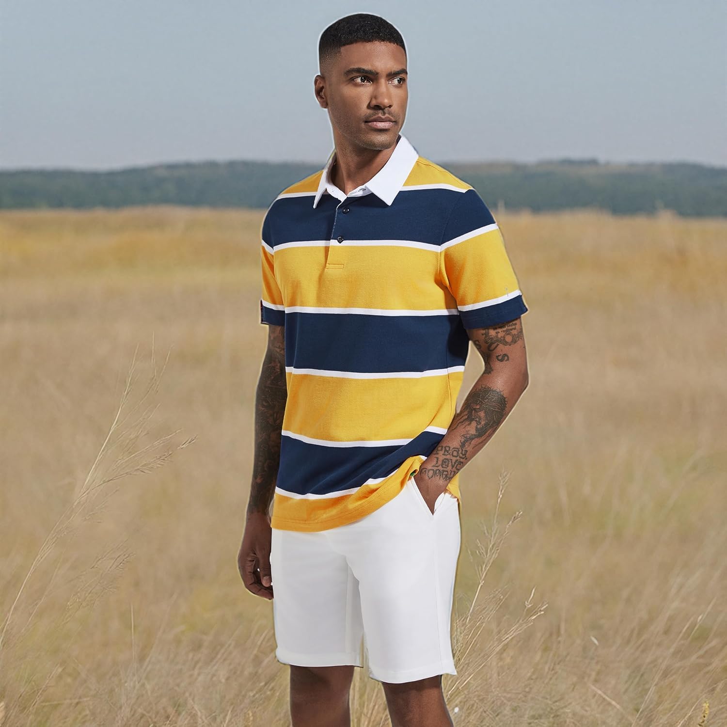 Men's Polo Shirts Long Sleeve Striped Dry Fit Casual Collared Pique Golf Polo Shirts for Mens - Image 8