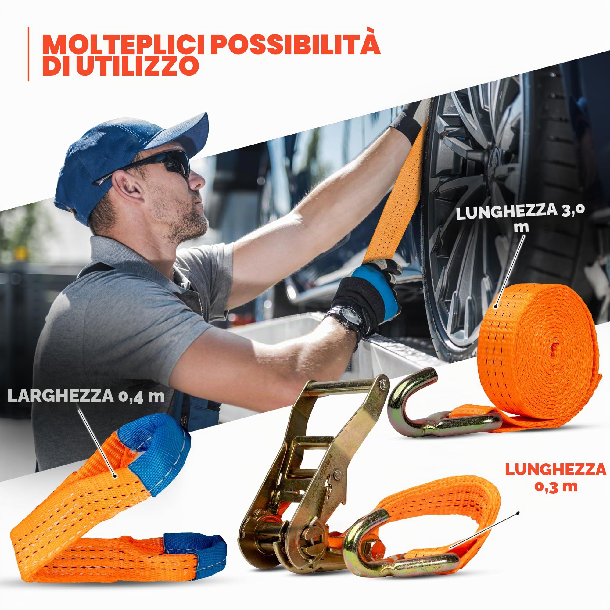 4 pezzi cinghie di tensione per trasporto auto | 35mm | lunghezza 3300 mm | 3000 daN | cinghia di ancoraggio | fissaggio ruota | auto | cinghia per pneumatici | rimorchio | veicoli commerciali |