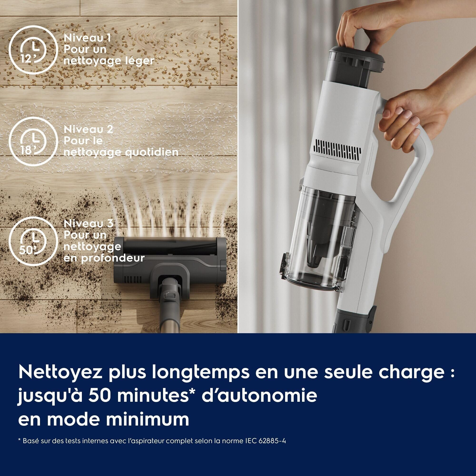 Electrolux 500 Aspirateur Balai sans Fil 2-en-1, Jusqu’à 50 Min d’Autonomie, Brosse MultiFloor LED Anti-enchevêtrement, Mini-Brosse Poils d’Animaux, Recharge Murale, EP51AH18SW