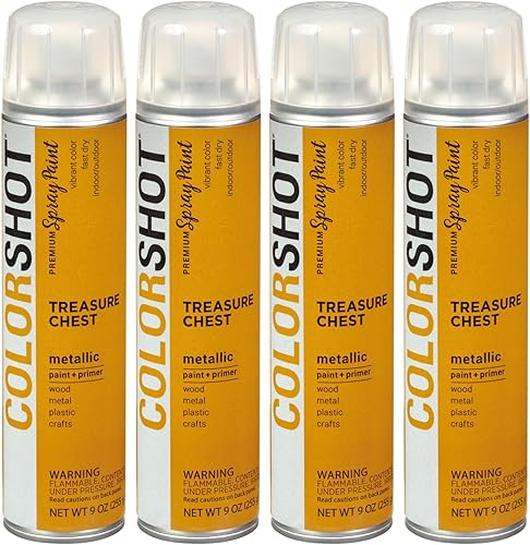 COLORSHOT Pintura en aerosol metálica para cofre del tesoro (oro oscuro) de 9 onzas, paquete de 4