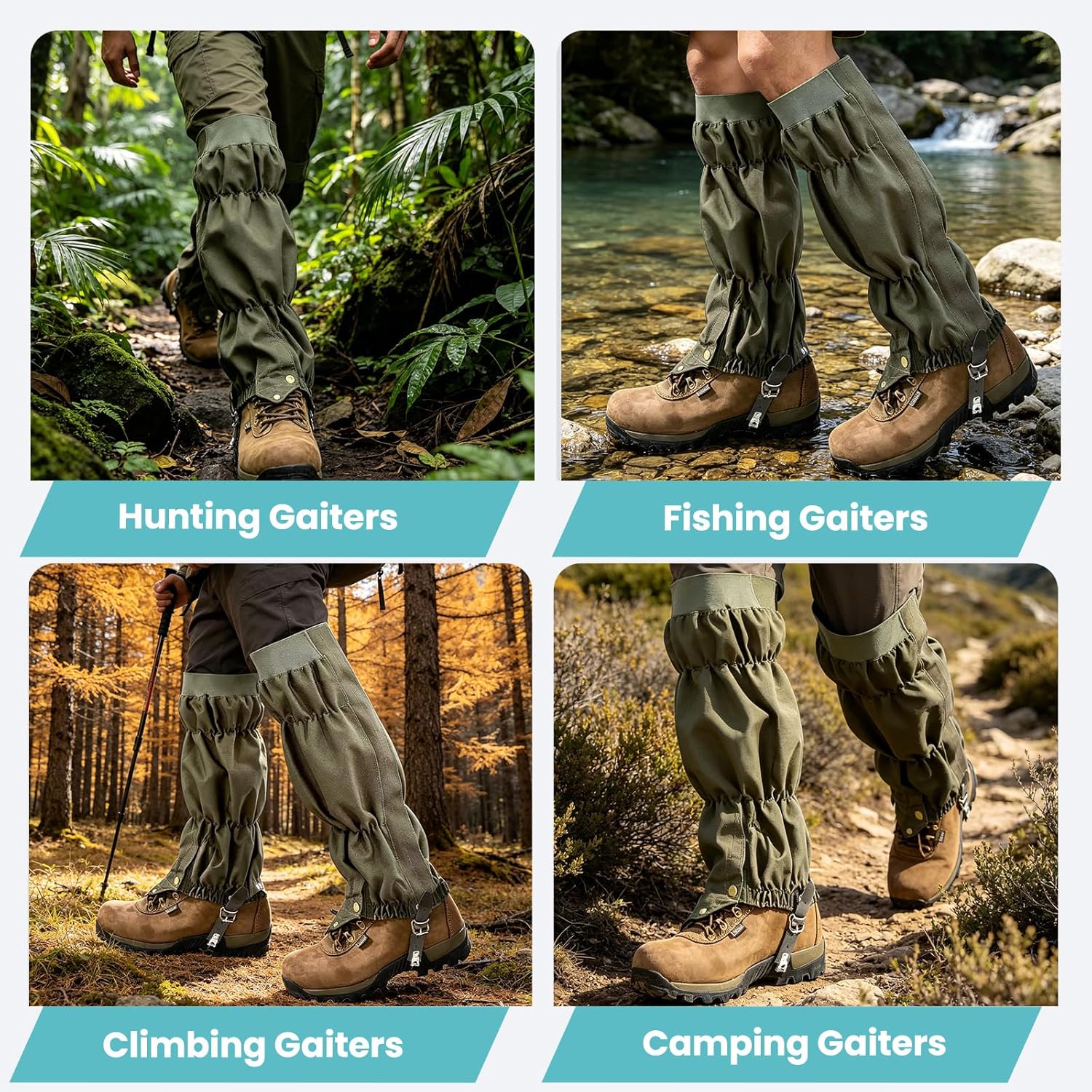 Snake Gaiters for Men & Women, Waterproof Snake Proof Gaiters, Adjustable Snake Bite Protection Leg Guards with Leather Buckle, Snake Guards for Hunting, Hiking, Camping, Farm Work