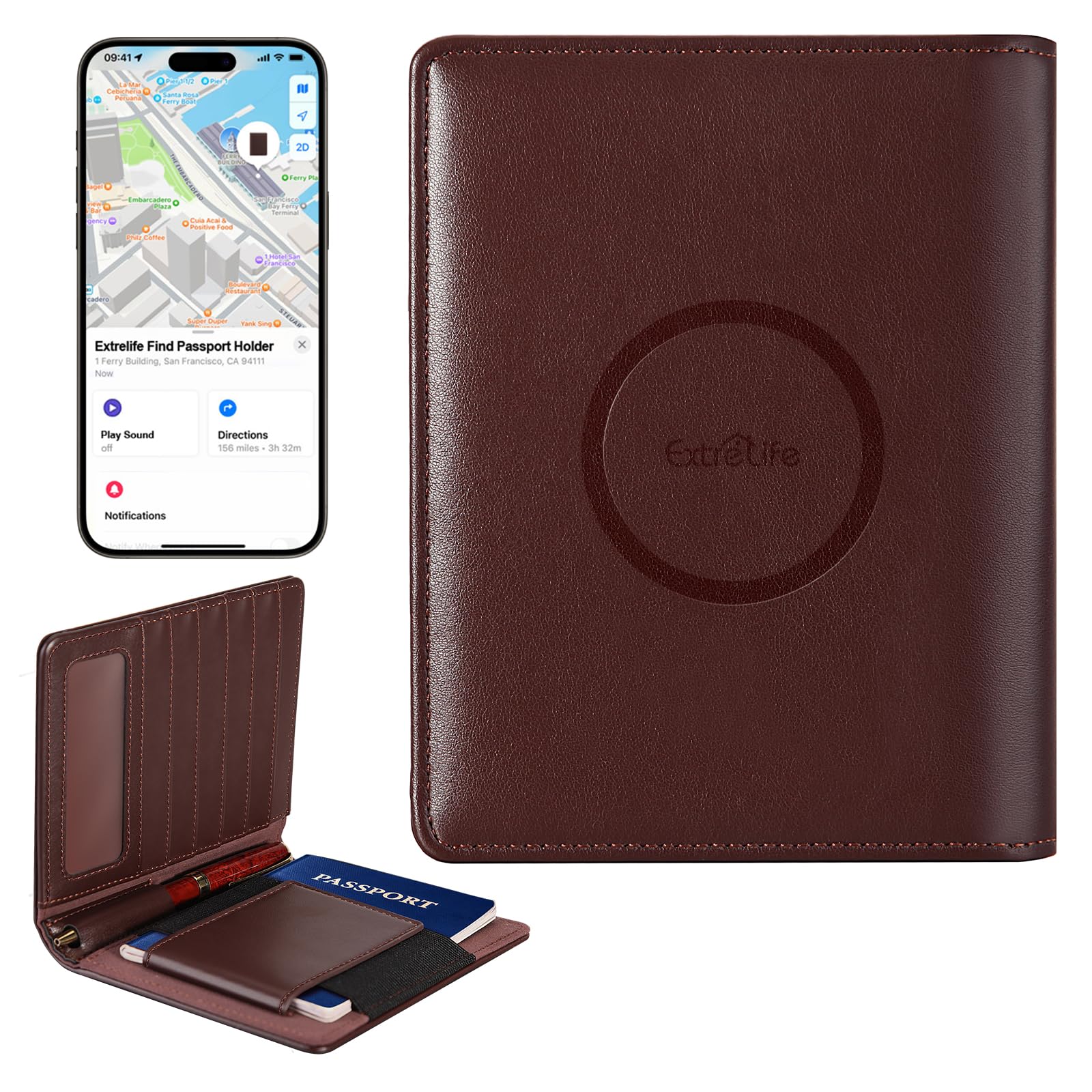 ExtreLifePassport Holder Men, Passport Cover Wallet with Full Find My Functionality, Travel Wallet, Travel Accessories Must Haves Anti-Lost, RFID Blocking, 6 Cards Slots, Brown