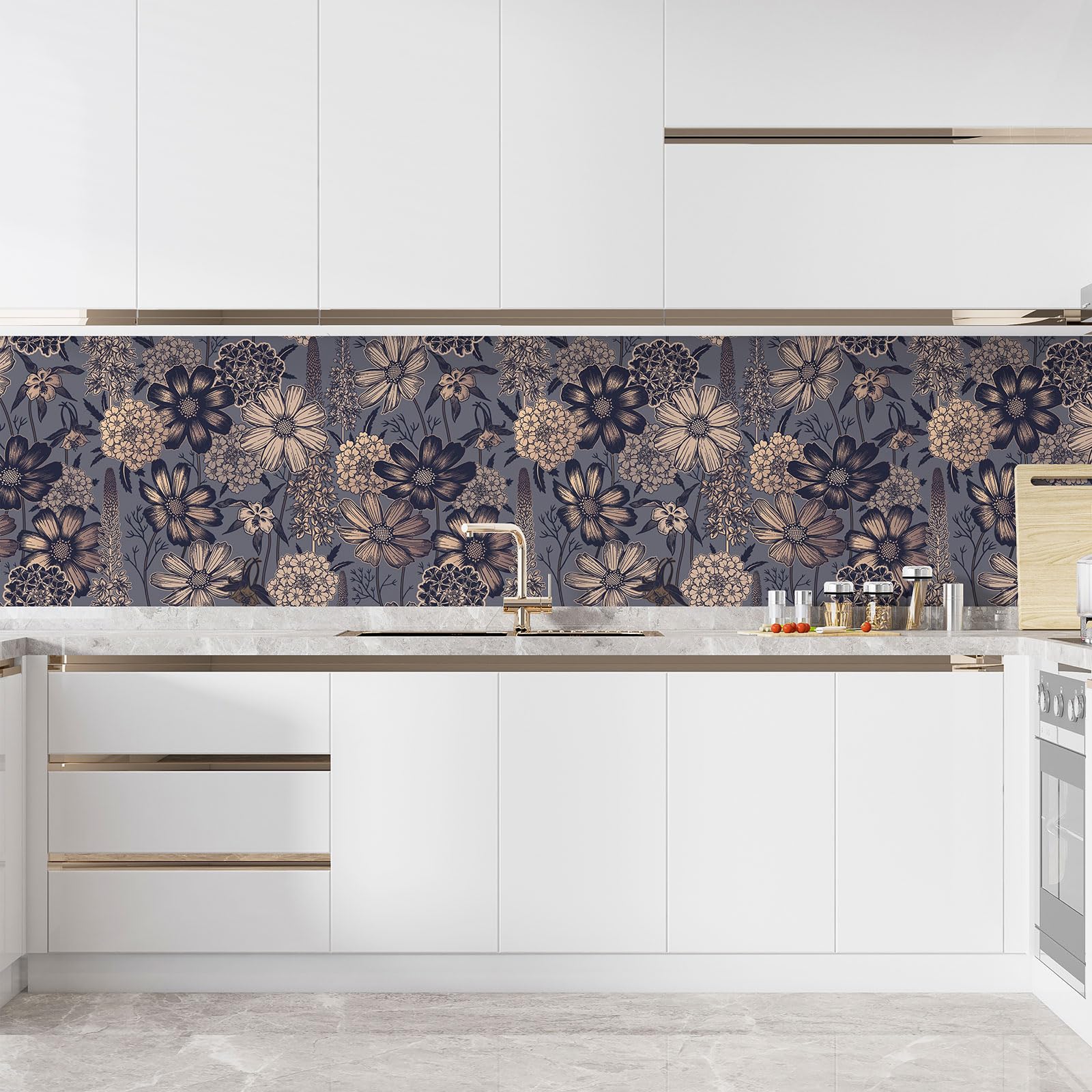 Lumalea Adesivo adesivo per cucina, motivo: fiori 3617681461708, adesivo + protezione opaca, 80 x 120 cm