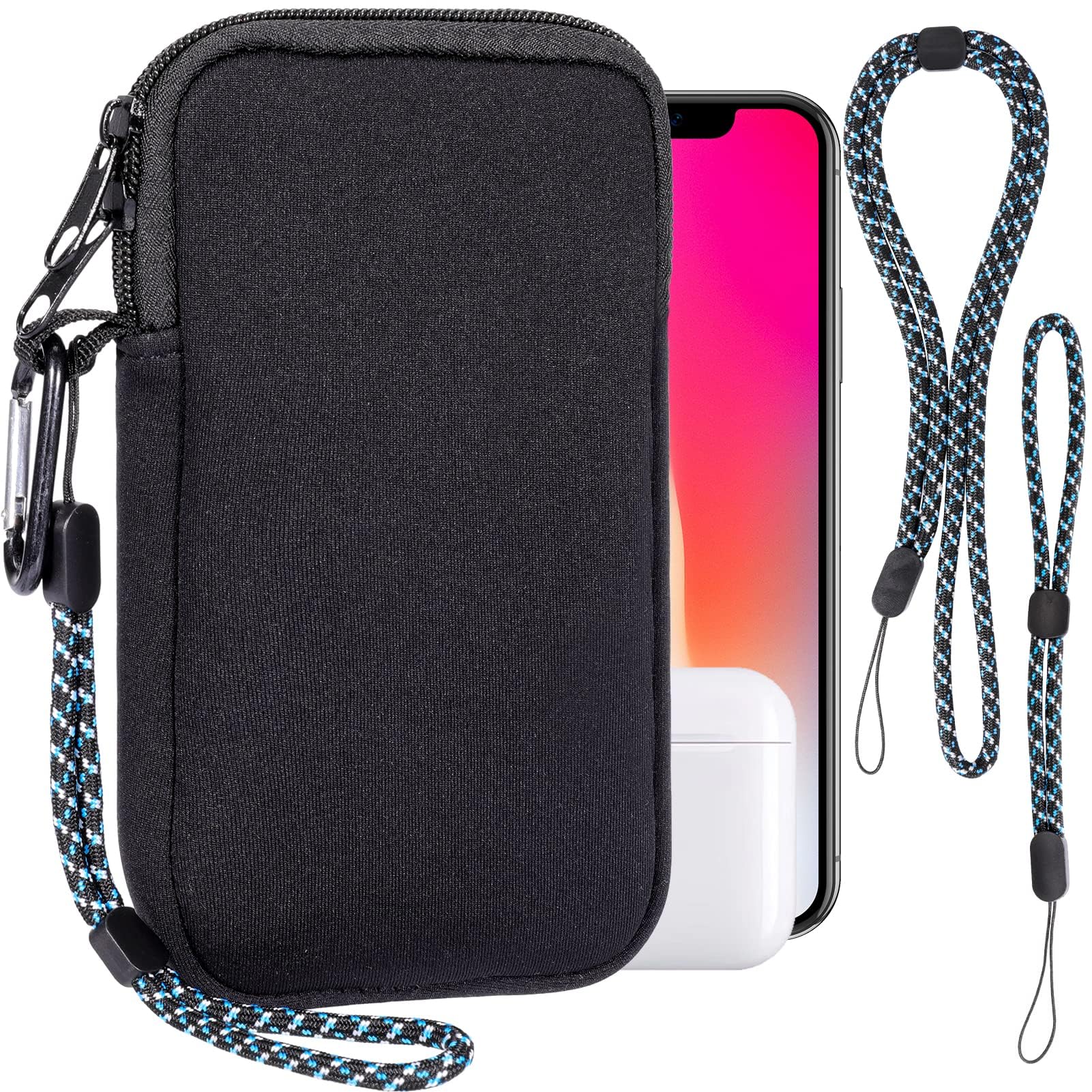 Custodia Universale Multitask Con Scomparti E Moschettone – Borsa Da Cintura Per Smartphone Fino A 7 Pollici (18x10 Cm, Nero)