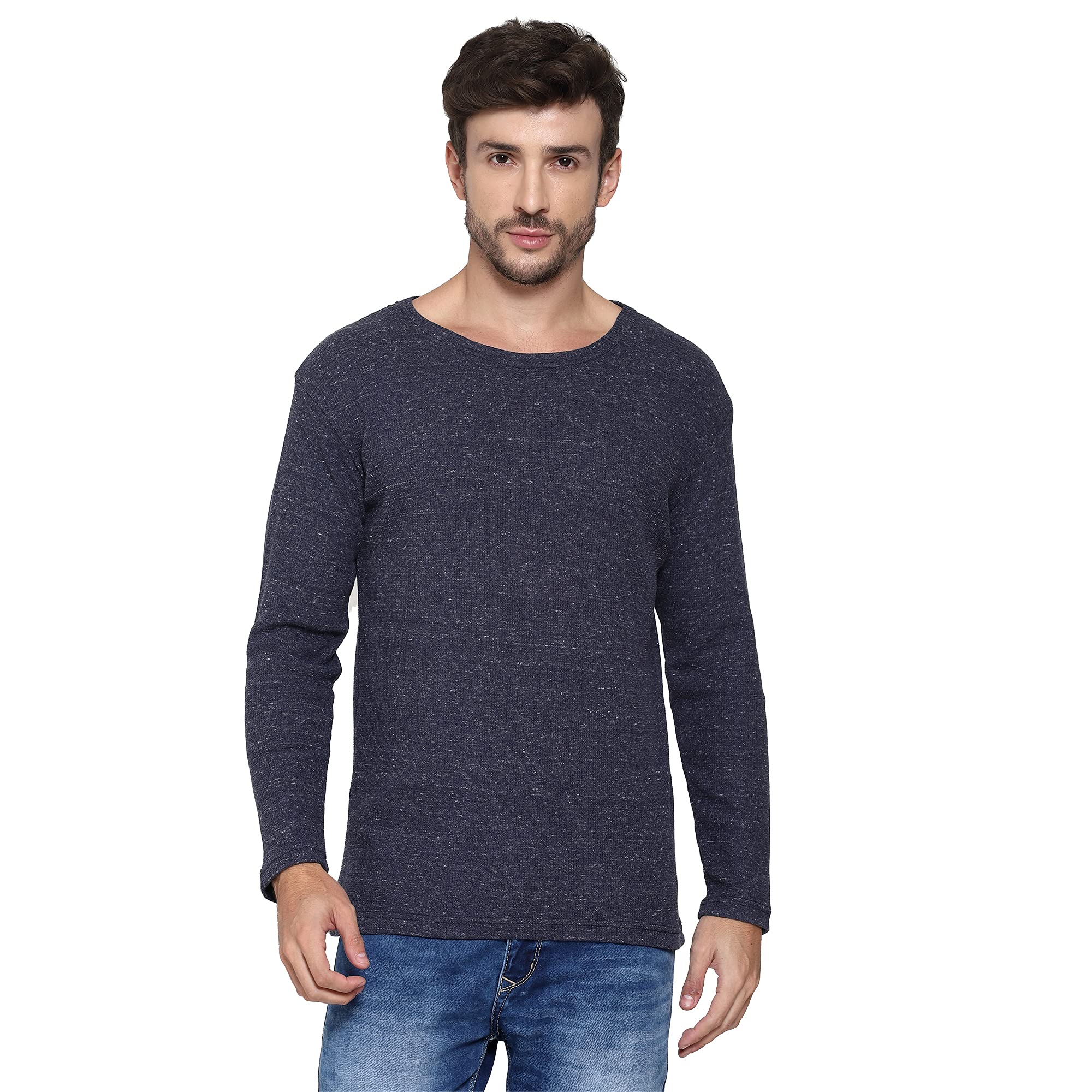 PAUSE Sport Men's Solid Regular Fit T-Shirt (PACT1222A-BLU2-S_DarkBlue