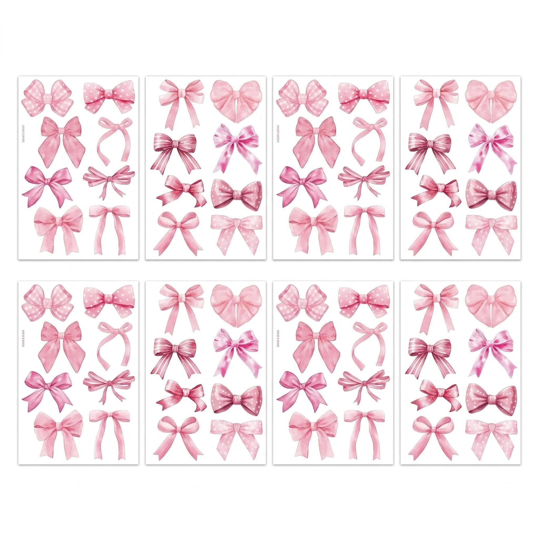 8 Sheets 64 Pcs Wall Stickers for Girls Bedrooms, Bow Stickers, Pink Bedroom Accessories for Easy Peel and Stick Bow Wall Decals for Bedrooms, Bathroom, Living Room, Girls Bedroom