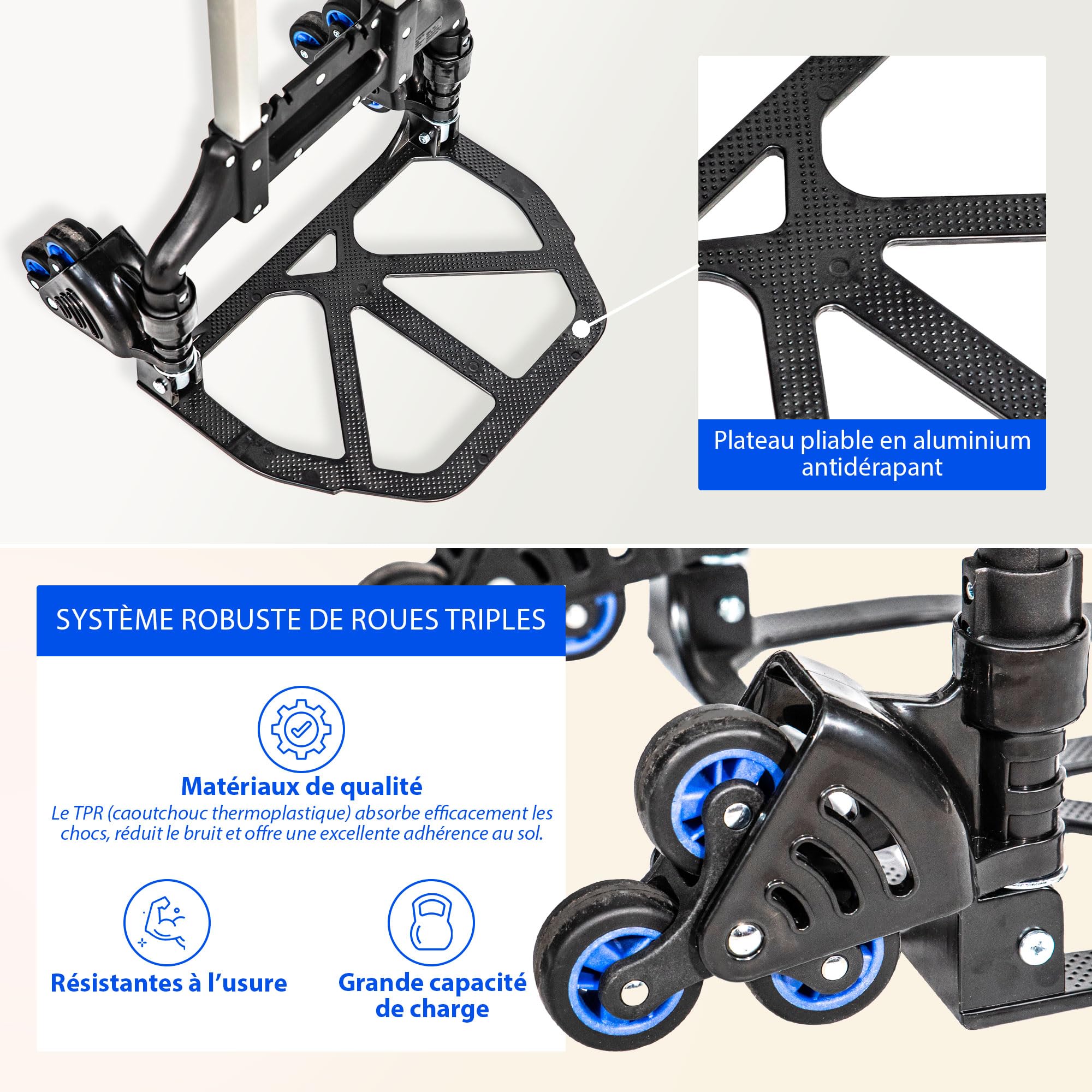 HOSTRÖM Diable Pliant escalier en Aluminium, 3 Roues Diable Pliable Demenagement et Transport de matériau, Compact, Charge Max. 60kg, Garantie 5 Ans
