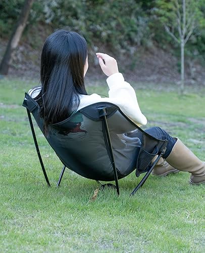 Miniatura 7 de iClimb Silla plegable de camping compacta ultraligera baja con bolsillo lateral y bolsa de transporte (malla negra)