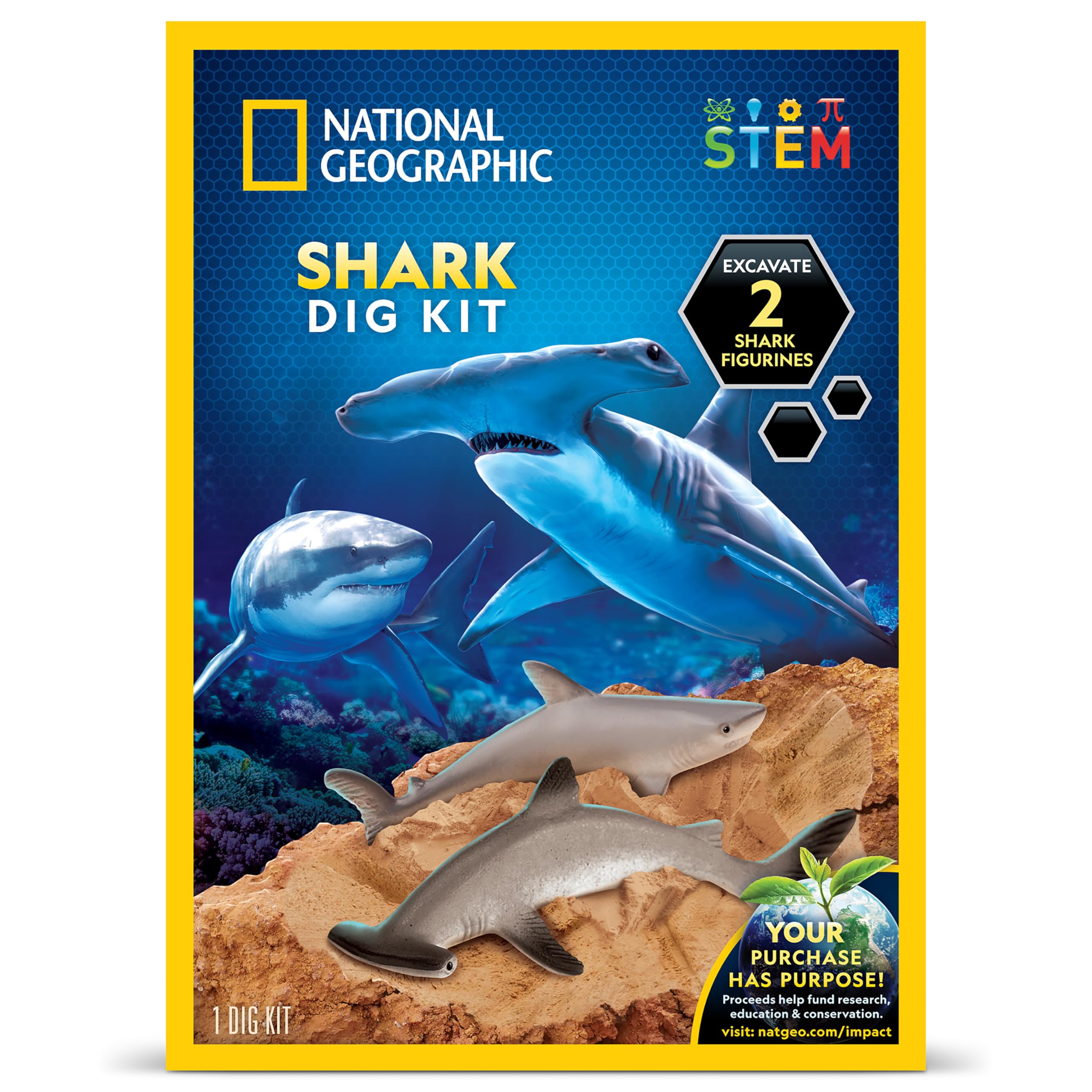 National Geographic Shark Dig Kit - Excavation Science Kit for Kids 8-12 With 2 Figurines and Dig Tool