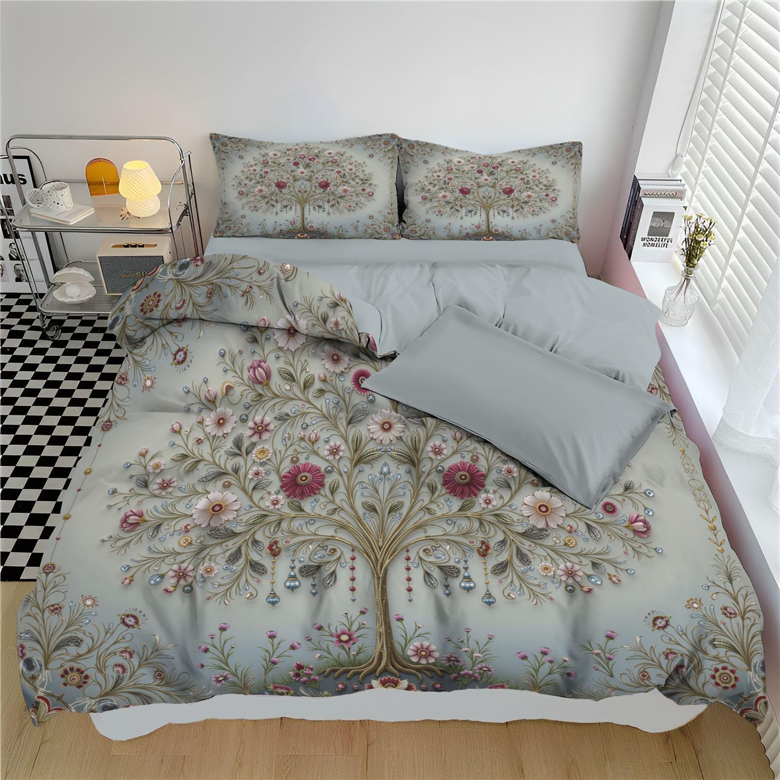 Housse de Couette 240x260 Arbre de Vie Fleurie | Idée Cadeau Parure de Lit