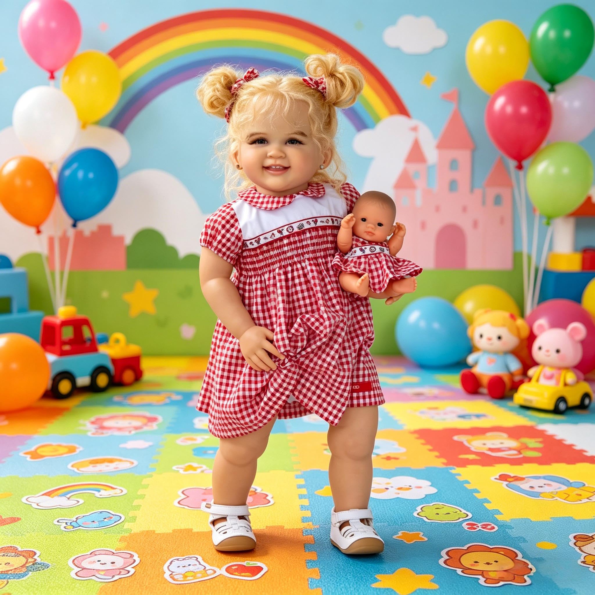 RXDOLL 71,1 cm süßes Gesicht, lebensechte Reborn-Babypuppe, weicher Vinyl-Stoffkörper, echte Babygröße, verwurzeltes blondes lockiges Haar, realistisches Neugeborenes, Kleinkind, Mädchen, Puppe