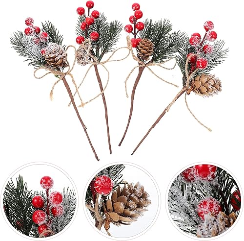 Vista 5 de ARTIBETTER Bayas de acebo artificiales para decoración de árbol de Navidad, 12