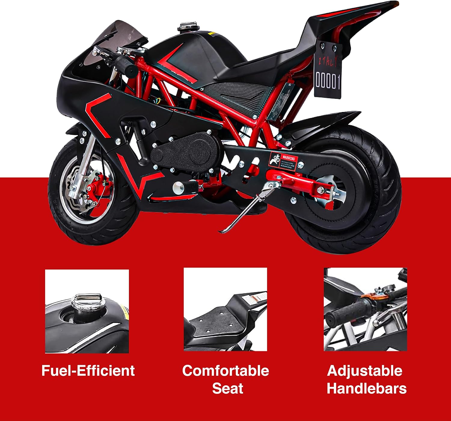 FRP 40cc 4 Stroke Pocket Bike 01, EPA Approved Mini Bike for Kids, Mini Gas Pocket Bike W/Strong Dual Brake, Racing Pocket Rocket Max Speed 20 Mph, Realistic Mini Motorcycle Max Weight 165 LB