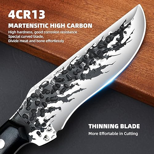 Miniatura 3 de Cuchillo de hoja fija con funda, cuchillos de caza de hoja fija Forge, mango de madera antideslizante. Agujero para cordón, cuchillos para hombres,