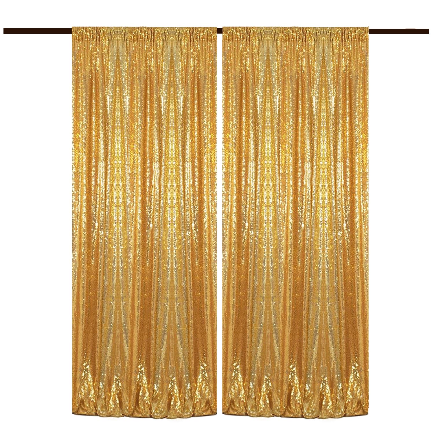 TCBESTO Gold Sequin Backdrop Curtains 4FT x 8FT 2 Panels Glitter Curtain Backdrop Sparkly Photography Background Drapes for Wedding Bridal Shower