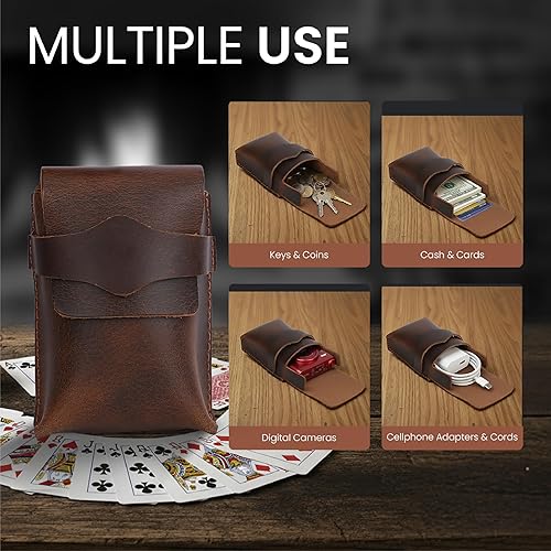Miniatura 5 de Funda protectora de cuero marrón para cartas de póquer y puente, hecha a mano, de cuero de grano completo, caja de almacenamiento de cartas, estuche