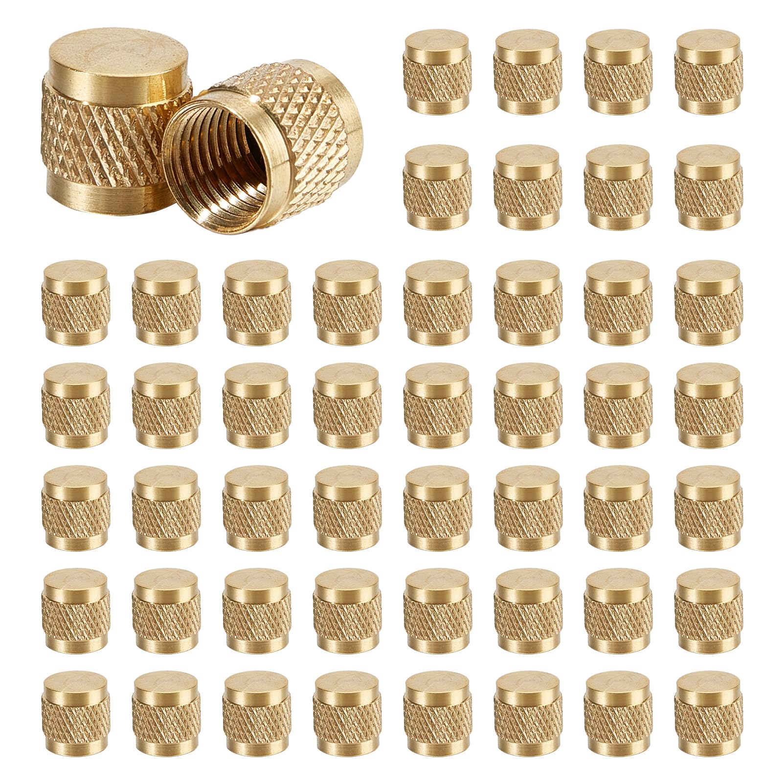 NICENEEDED 50Pcs 0.52 x 0.39 Inches 1/4 Flare Cap, Round Solid Brass Fittings Caps O-Ring Seal, HVAC Valve Caps for Home Industrial Manufacturing