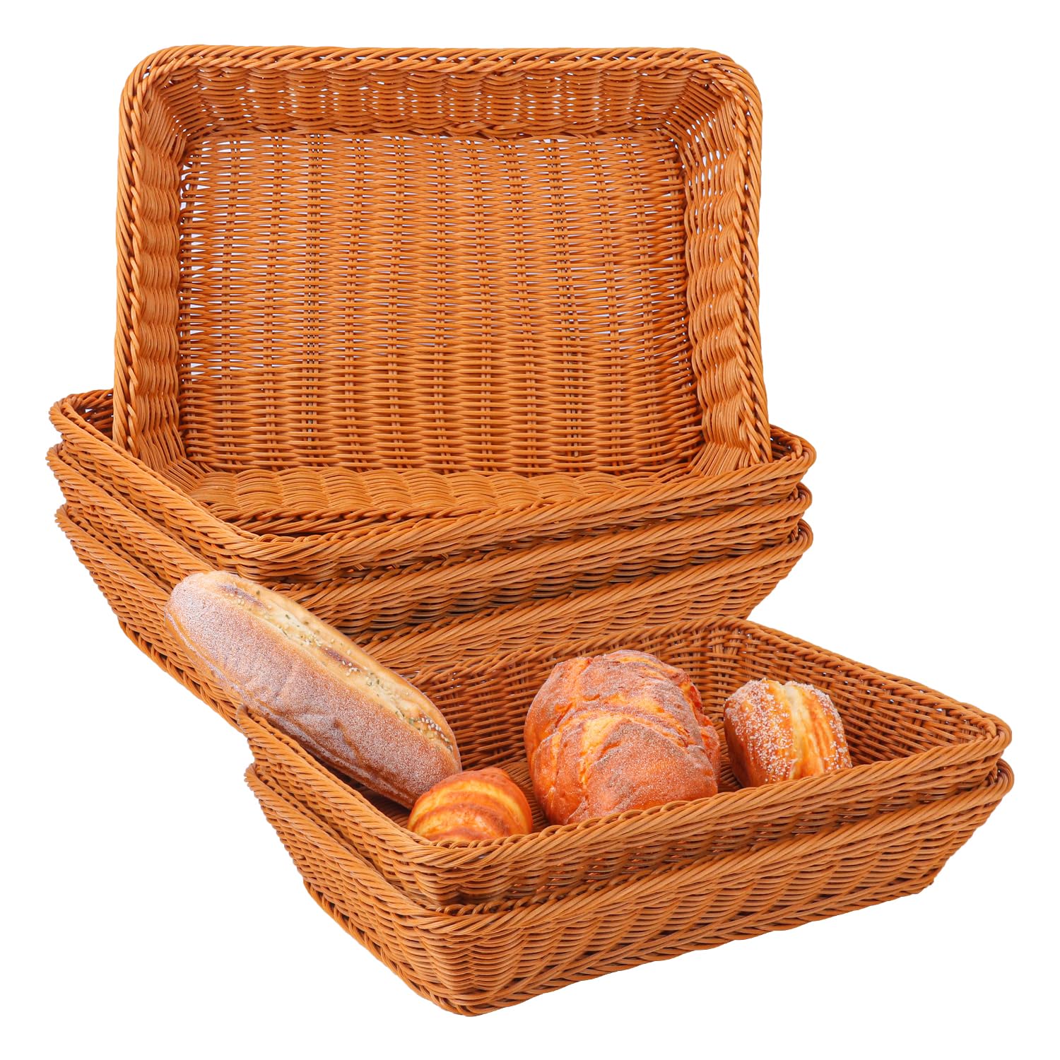 IHDYPPEW 6 Pack 16 Inch Brown Wicker Bread Basket, Handmade Woven Organizer, Rectangular Fruit Baskets, Snack Basket Food Serving Baskets for Dining Table, Candies, Crackers, Fruit, Vegetables