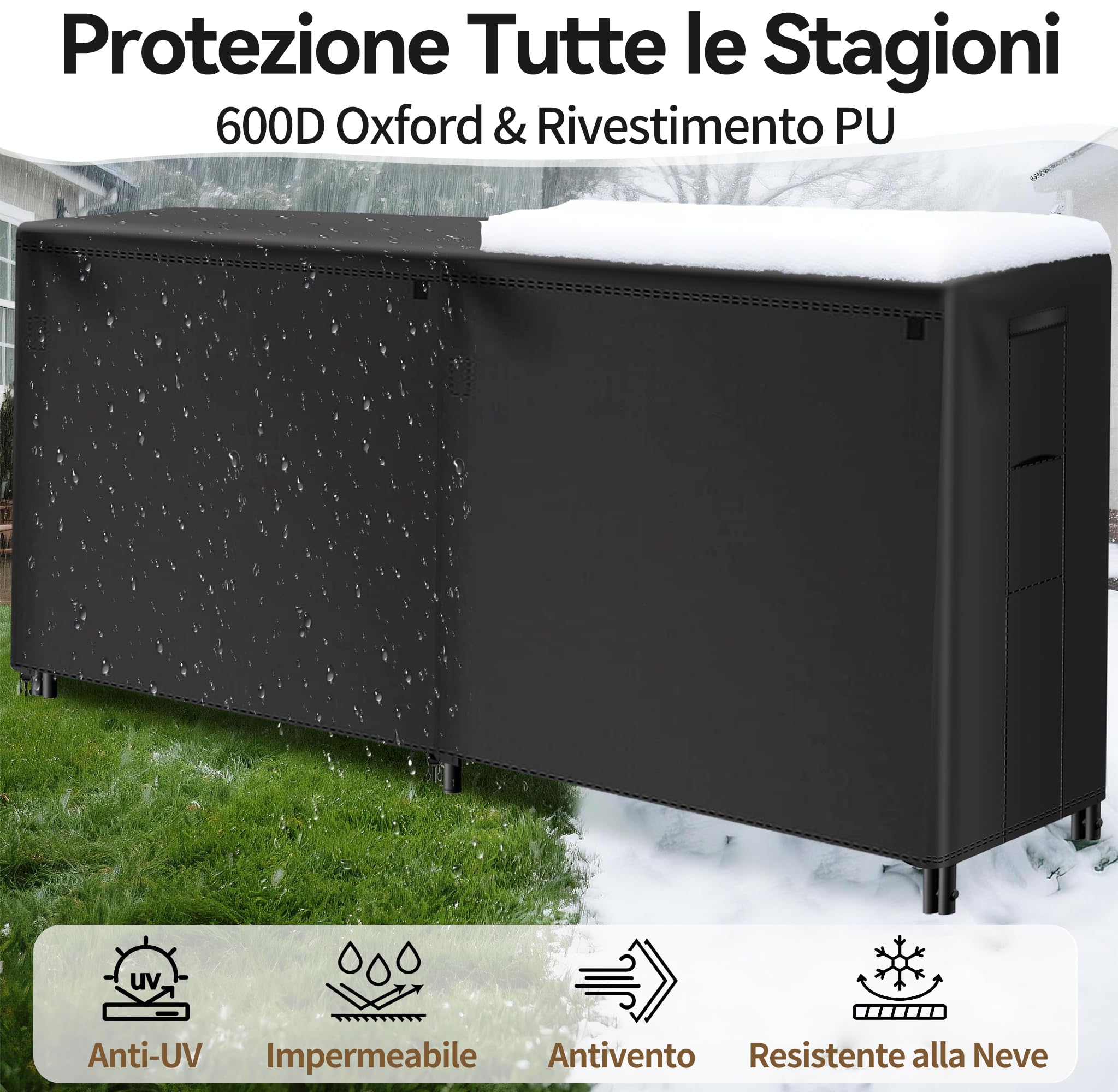 Amagabeli 244cmx61cmx107cm Copertura per legna da ardere da per legna da ardere Copertura per legna da ardere in tessuto Oxford resistente alle intemperie 600D per esterni con copertura in PVC nero
