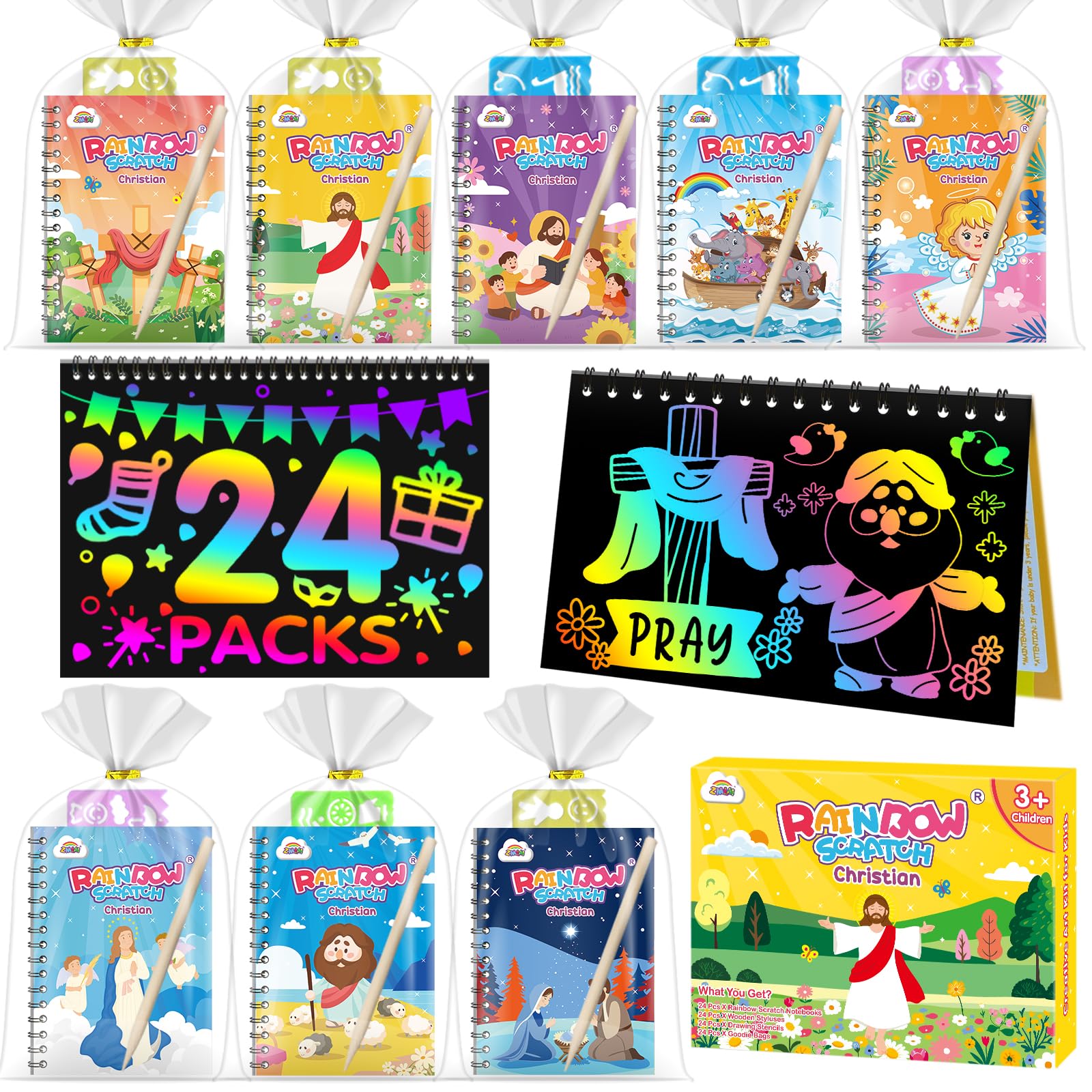 ZMLM 24 Pack Rainbow Art Scratch Notebooks for Kids Birthday Party Favors