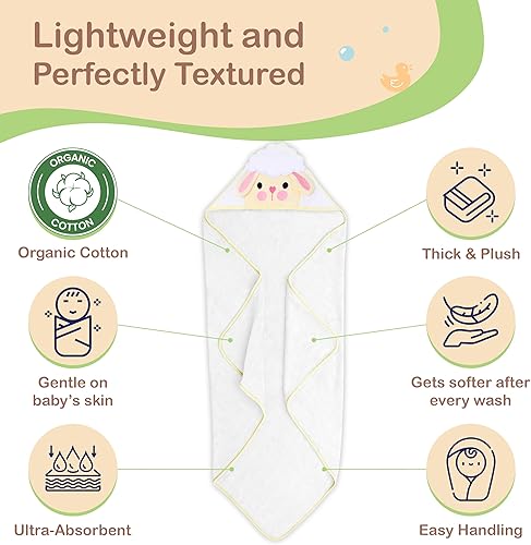 Miniatura 3 de Mother's Choice Toalla orgánica con capucha para bebé, algodón de tamaño grande, ultrasuave y absorbente, para recién nacidos, bebés, niños y niñas