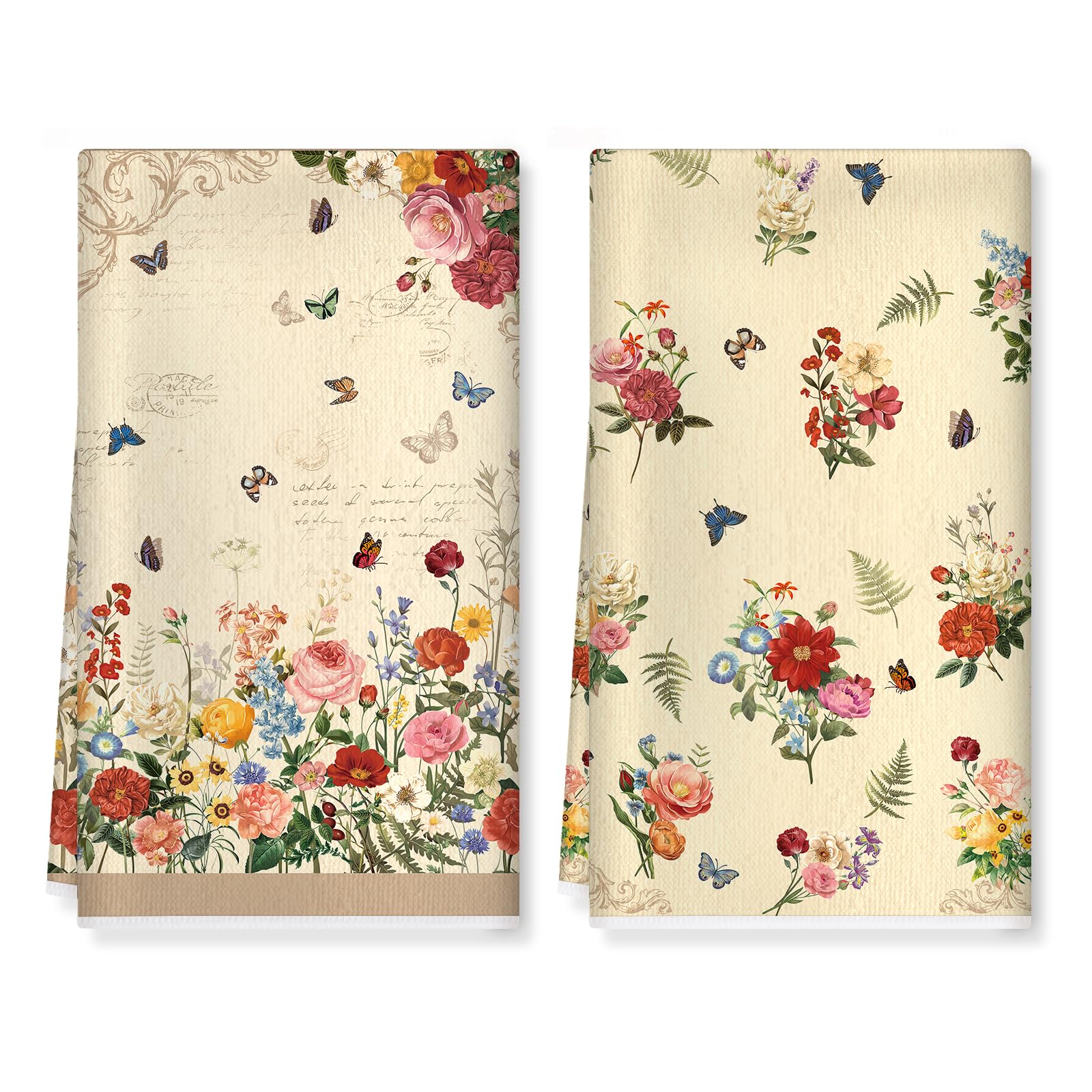 Arquiel Wildflower Kitchen Towels Soft Thick Cotton Blend Vintage Hand Towels, 42 x 70 cm Absorbent Dish Cloth for Kitchen Home Decor, Housewarming, Birthday Gifts for Women, Set of 2