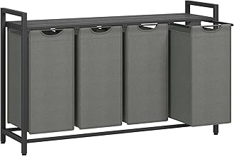 VASAGLE Laundry Hamper, Laundry Basket, Laundry Sorter with 4 Pull-Out and Removable Bags, Shelf, Metal Frame, 4 x 10.6 Gallons (40L), 45.7 x 13 x 28.4 Inches, Black and Gray UBLH401G01