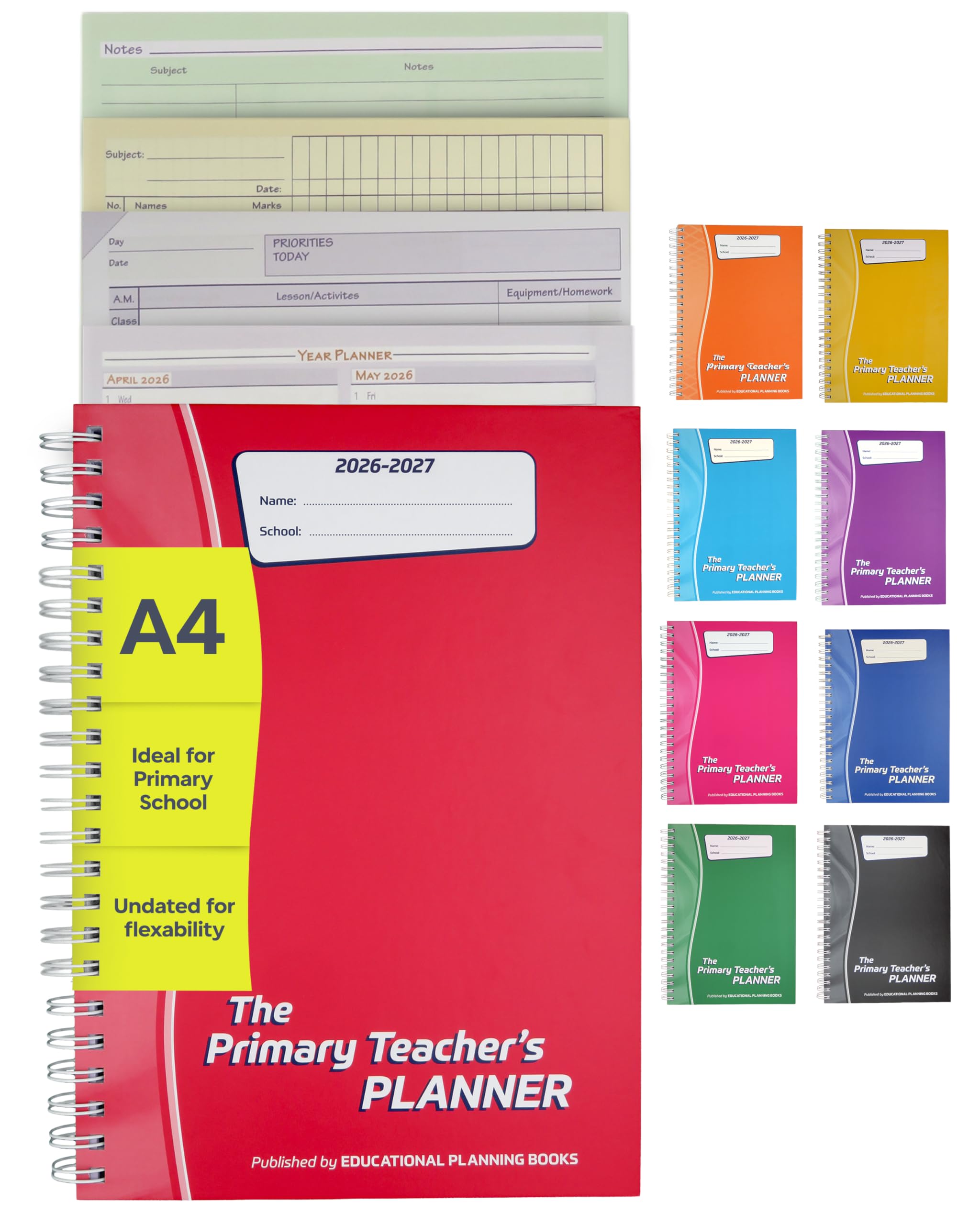 Educational Planning Books – The Primary Teachers Planner 2026-2027 – A4 – Undated Page-a-Day, Lesson, Term and Year Planning for Primary & Early Years Teachers – Hardback (PTP1-R)