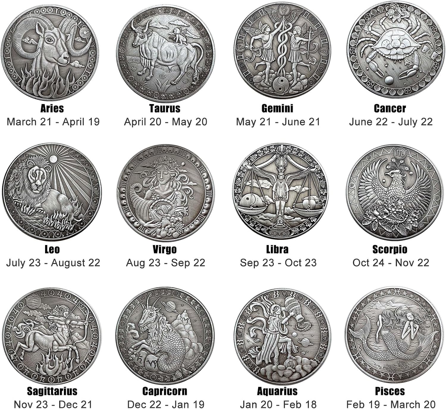 12 Zodiac Challenge Coin - Twelve Constellations Pisces Protective Talisman Coin - Divination Tarot Zodiac Signs Coin - Meaningful Star Good Luck Charms Zodiac Gifts (Gemini, Nickel-Colored)