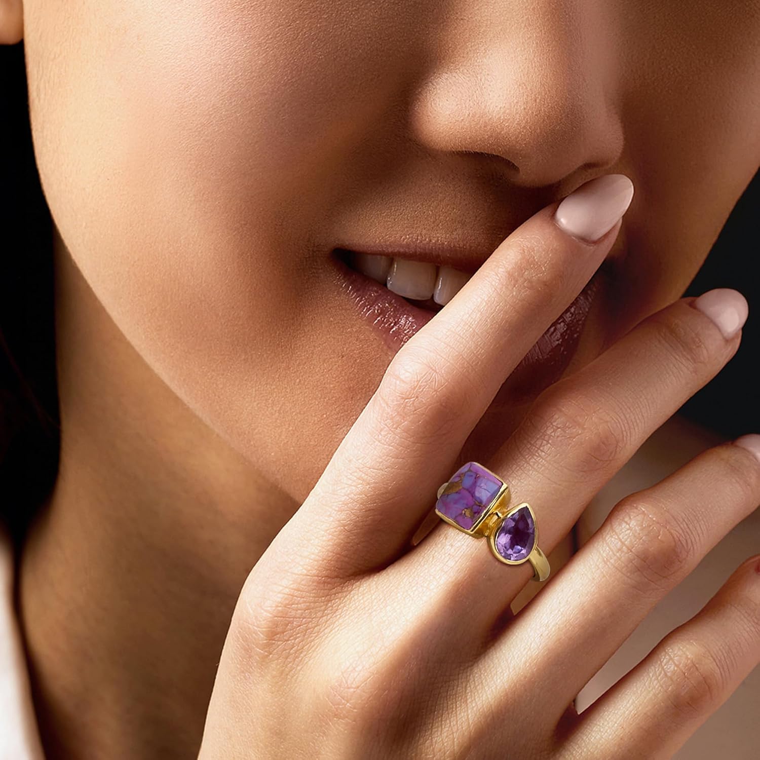 Ross-Simons Purple Turquoise and 1.10 Carat Amethyst Toi Et Moi Ring in 18kt Gold Over Sterling