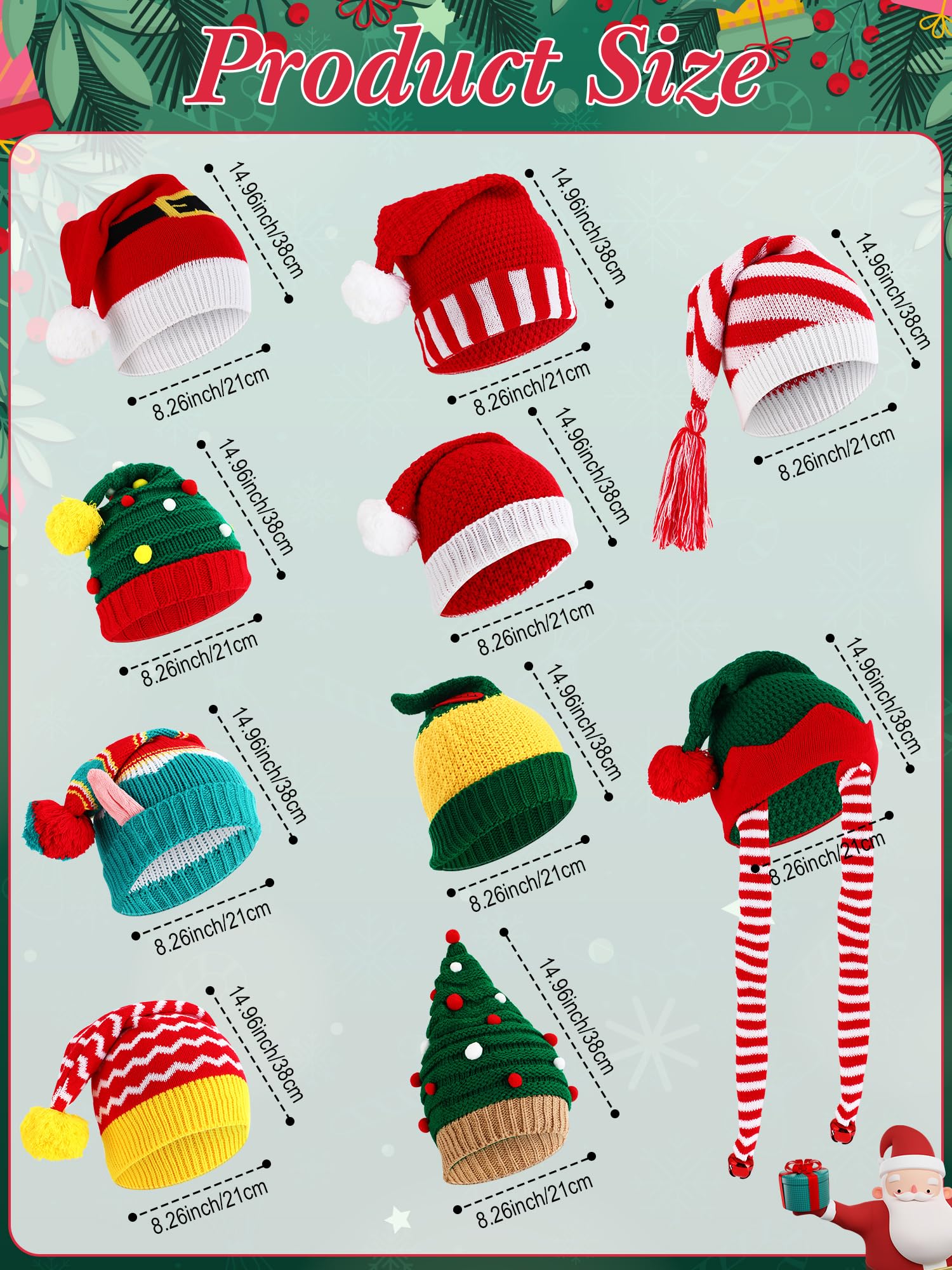 Liitrsh - Sombreros de Papá Noel unisex de punto de ganchillo (10 unidades), diseño de pompones, gorro de Navidad con pompones, sombrero de elfo divertido para mujer y hombre, para fiesta de Navidad