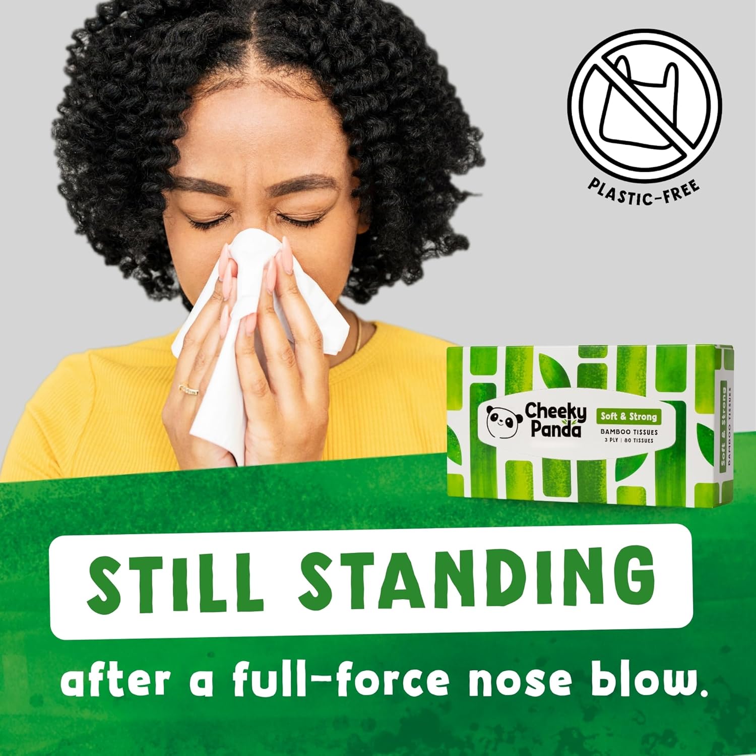 The Cheeky Panda Bamboo Facial Tissues Boxes | 12 x Flat Tissue Boxes (80 Tissues per Box) | Soft 3 Ply Bamboo Tissue Paper Bulk | Sustainable Tissues Flat Box