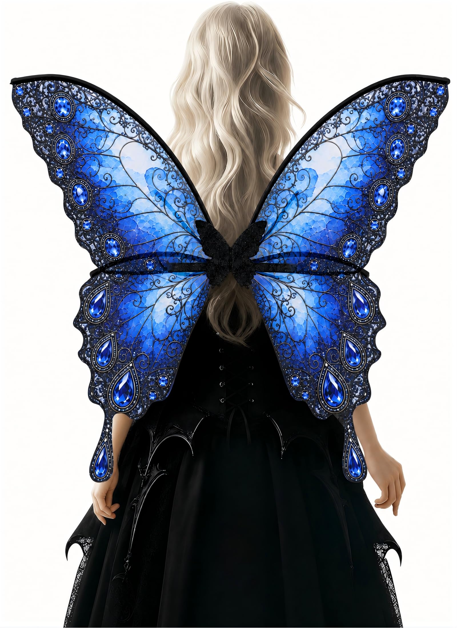 ETOFETE Fairy Wings Gothic Blue Butterfly Costume Adult for Halloween