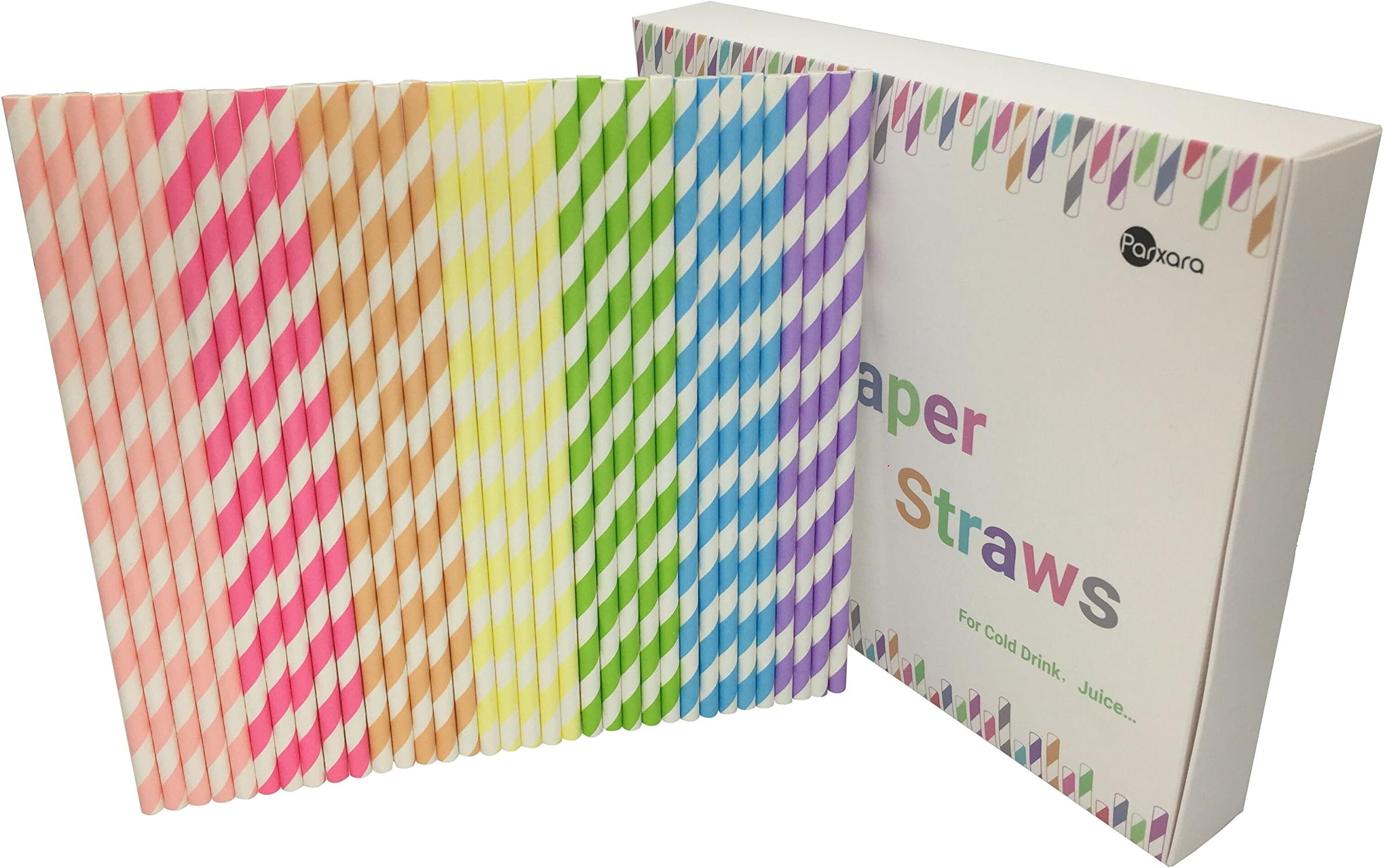 Straws Paper 175Pcs with Recycable Packaging Drinking Straws Decorations for Party Birthday Wedding Baby Shower Valentine in 7 Bright Multi-Color Rainbow