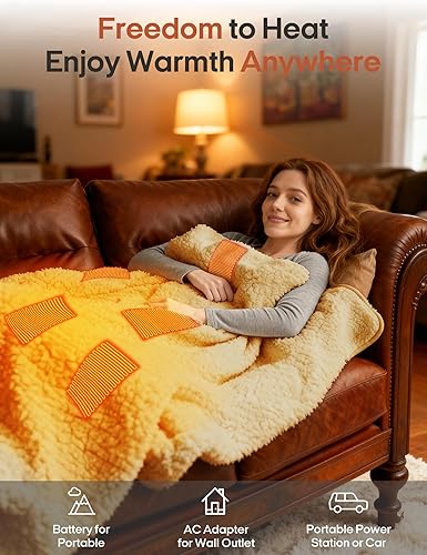 Miniatura 7 de Ourea - Manta térmica que funciona con pilas, chal térmico y manta con banco de energía, manta térmica inalámbrica recargable, portátil para el