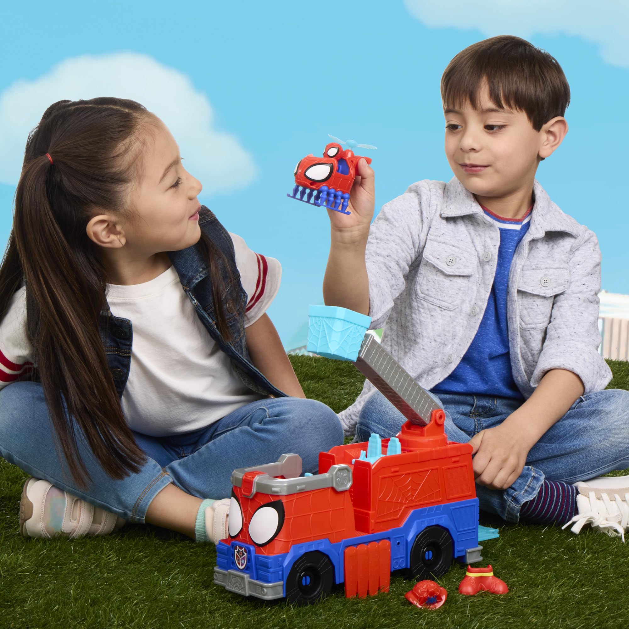 Hasbro Marvel, Spidey e i Suoi Fantastici Amici, Camion dei Pompieri Rescue-Webs, Action Figure e Veicolo