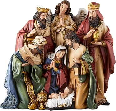 Christmas Nativity Sets Indoor Home Decor Figurine, Hand Sculpted Manger Scene Religious Christmas Table Top Decorations for Holidays, 8.75 Inches