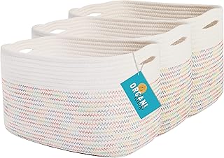 OrganiHaus 3-Pack Cotton Rope Nursery Shelf Baskets | Baby Basket for Nursery Storage Shelf | Home Organizing Bins and Toy Organizer | Woven Baskets for Baby Room and Colorful Decor - Rainbow Basket